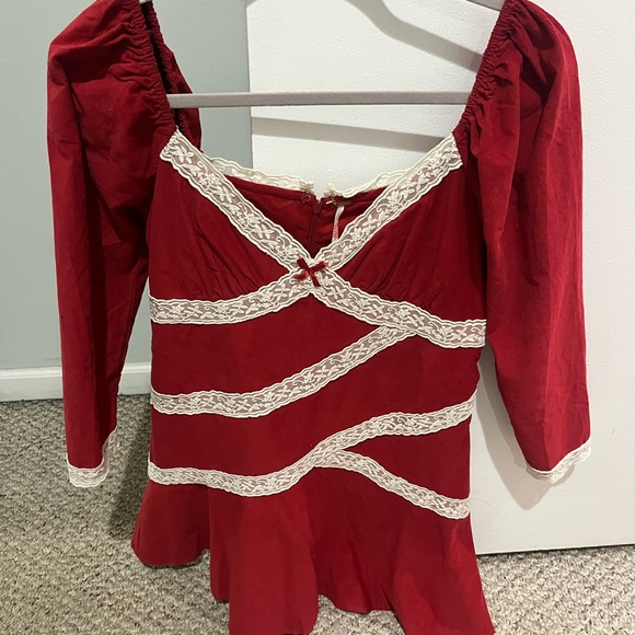 Free People Dresses & Skirts - Elegant Red Women's Top with Lace Detailing